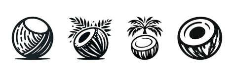 Ilustraci N Vectorial De Cuatro Iconos De Coco En Blanco Y Negro En