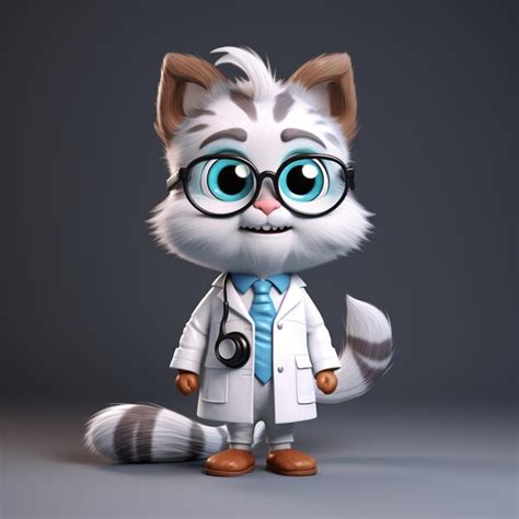 Premium Photo Cartoon Cat Dressed In A Lab Coat And Glasses Generative Ai