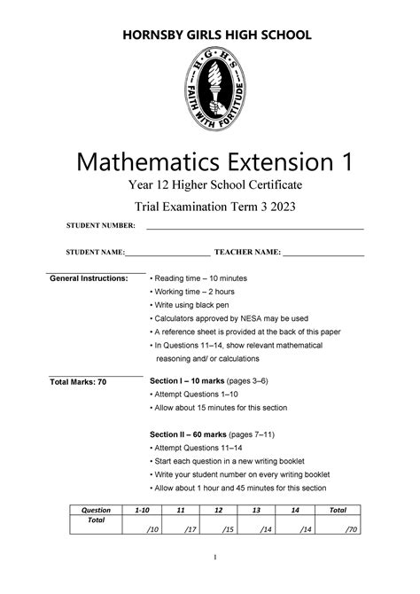 Hornsby Girls 2023 Extension 1 Solutions - HORNSBY GIRLS HIGH SCHOOL ...