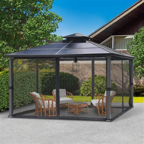 12 Ft. x 12 Ft. 2-Tier Polycarbonate Gazebo with Mosquito Netting ...