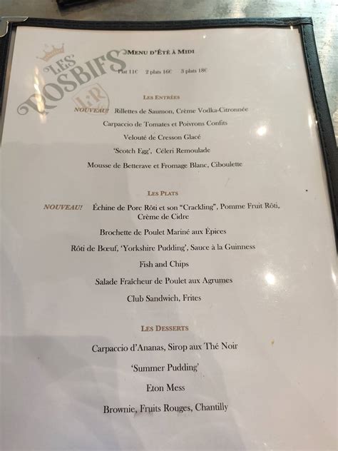 Menu At Les Rosbifs Restaurant Pau