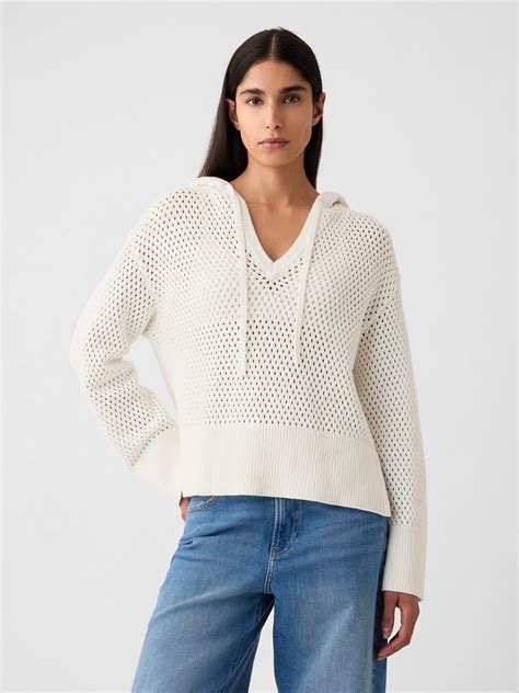 24 7 Split Hem Crochet Sweater Hoodie Gap