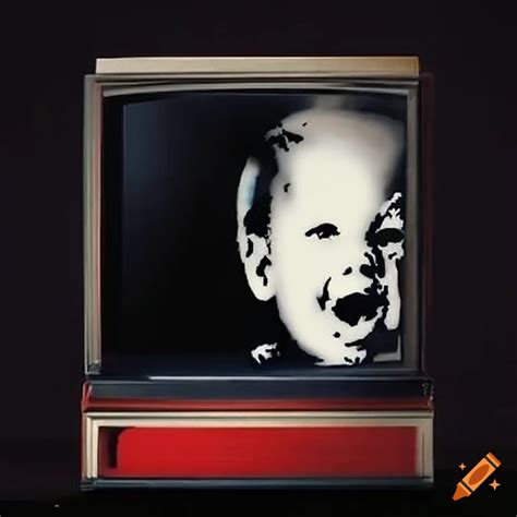 Banksy stencil of a televised political debate on Craiyon