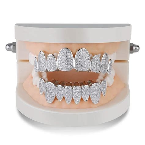 8 Top And 8 Bottom Hip Hop Teeth Grillz Moissanite Iced Out Tooth Grillz