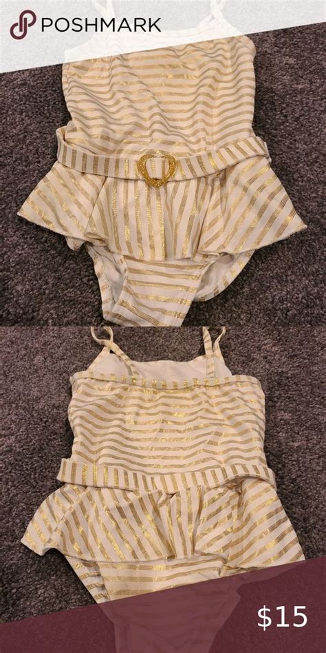 Girls One Piece Gold Stripe Bathing Suit Size 5 Girls One Piece Gold Stripe Bathing Suit Size 5