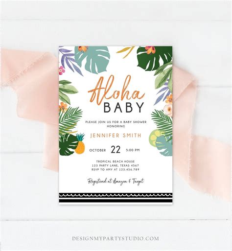 Editable Tropical Baby Shower Invitation Oh Baby Aloha Coed Etsy