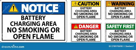 Danger Sign Battery Charging Area No Smoking Or Open Flame Stock