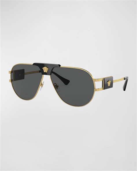 Versace Men's Medusa Steel Aviator Sunglasses | Editorialist