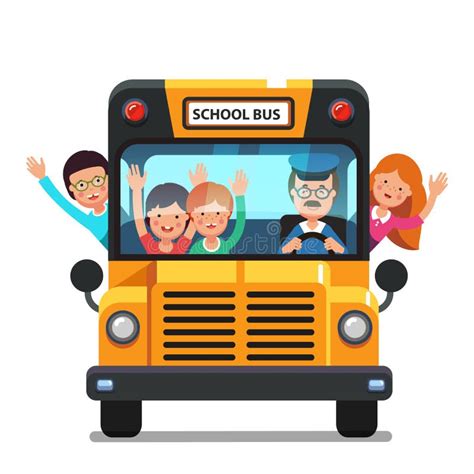 Happy School Kids Riding A School Bus Stock Vector Illustration Of