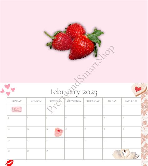 Romantic 2023 Calendar Printable Instant Download Cute Calendar Romantic Academia Coquette