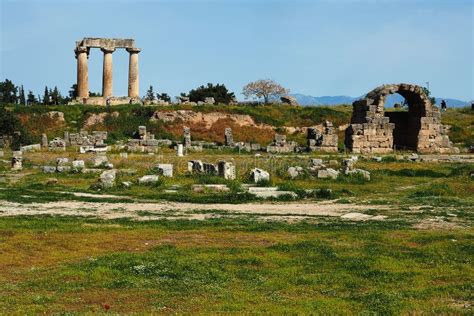 Temple of Apollo, Ancient Corinth Stock Image - Image of peloponnese ...