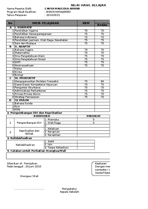 Contoh Catatan Wali Kelas Di Raport K13 50 Contoh Raport Smk Riset Images And Photos Finder