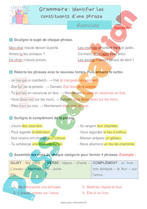 Identifier Les Constituants Dune Phrase Exercices De Grammaire Pour