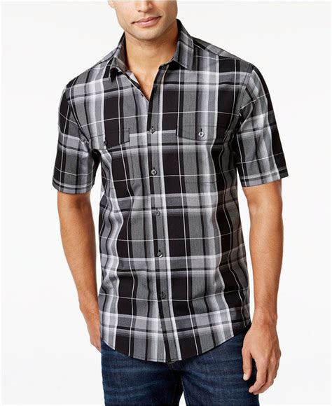 Alfani Mens Plaid Short Sleeve Shirt Created For Macys Mens Plaid