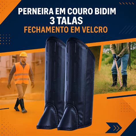 Perneiras De Proteção - Perneira de Segurança 3 Talas Couro Bidim Caneleira Proteção EPI ...