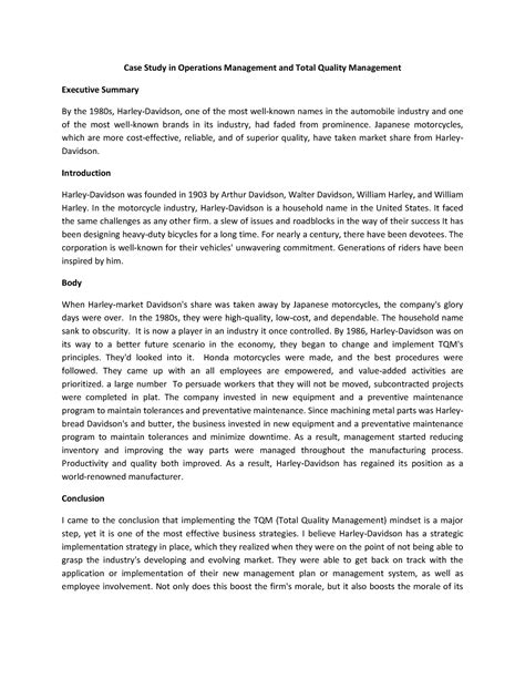 Diaz Ea Case Study Case Study In Operations Management And Total