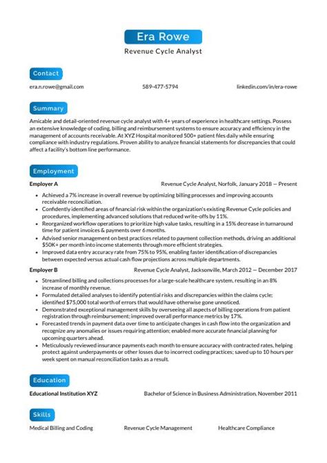 Revenue Cycle Analyst Resume CV Example And Writing Guide