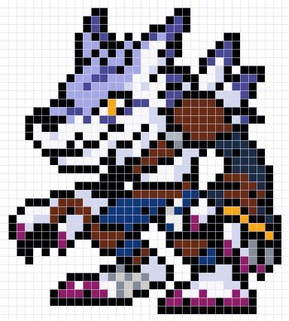 WereGarurumon sprite patrón diseño Hamabeads Digimon Adventure Pixel