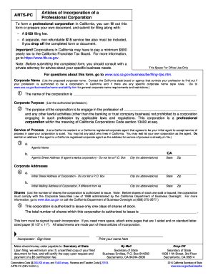 Printable Articles Of Incorporation Template Forms Fillable