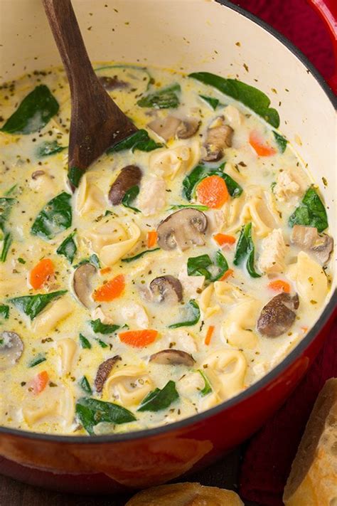 Creamy Chicken Spinach And Mushroom Tortellini Soup