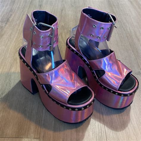 Demonia Camel Pink Hologram Shoes Size Used Depop