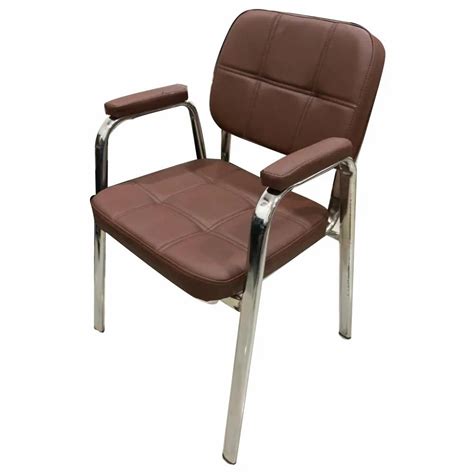 Stainless Steel Seater Brown Visitor Chair For Office With Armrest