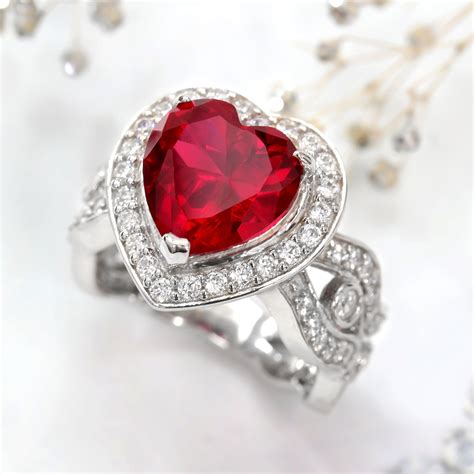 3 Ct Heart Ruby Ring Sterling Silver Statement Ring Red Cz Gemstone