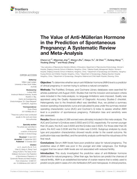 Pdf The Value Of Anti M Llerian Hormone In The Prediction Of