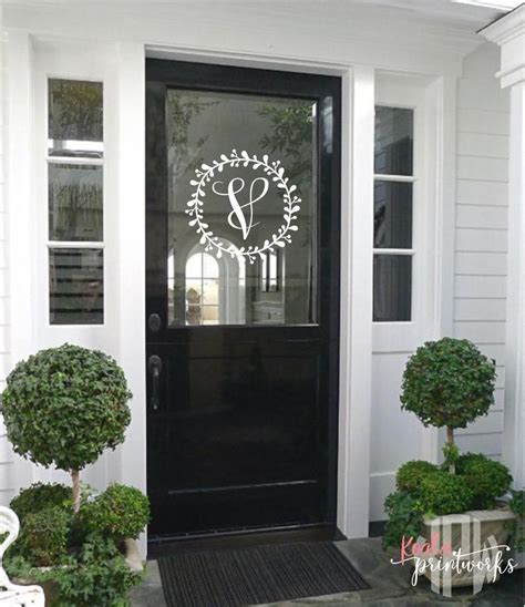 Monogram Door Decal Glass Front Door Laurel Wreath Sticker Etsy Front