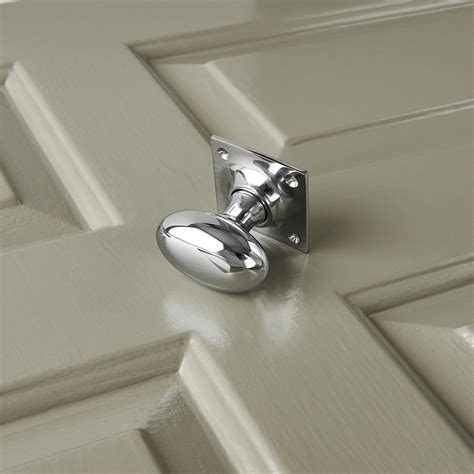 Oval Door Knob On Square Back Plate Pair Polished Chrome