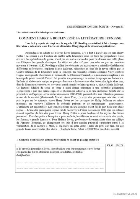 COMPRÉHENSION DES ÉCRITS B1 compré English ESL worksheets pdf doc