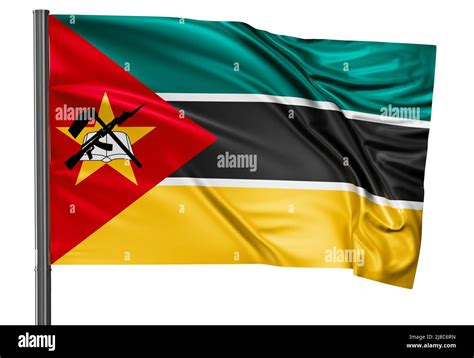 Mozambique National Flag Waving In The Wind Isolated On White