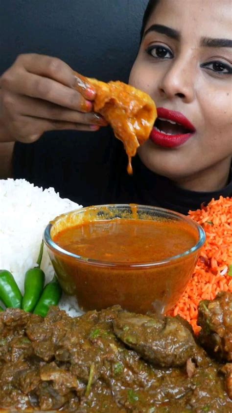 Asmr Eating Spicy Chicken Leg Piece Mutton Curry Fried Rice Big Bites