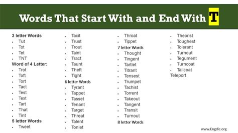 List Of All Words Starting T And Ending With T Engdic