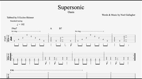 Supersonic Oasis Grade 2 Guitar Tab Playthrough Backing Track