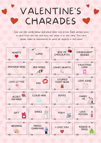 Valentine's Day Charades X24 Cards Games. Fun Pictionary / Drama ...