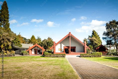 maori traditional wooden carving, marae, new zealand culture Stock Photo | Adobe Stock