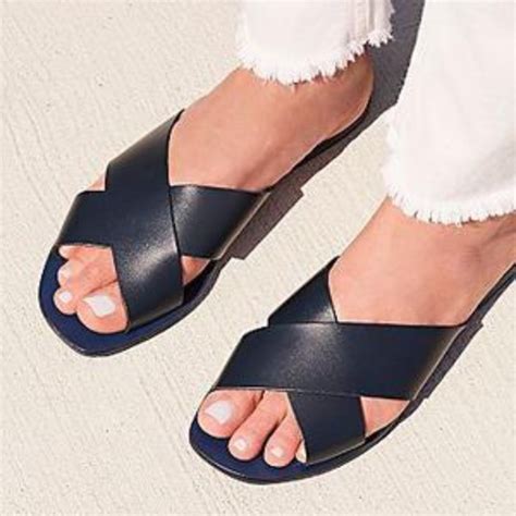 Asos Cross Over Strap Slide Sandals In Black Leather 41 Off