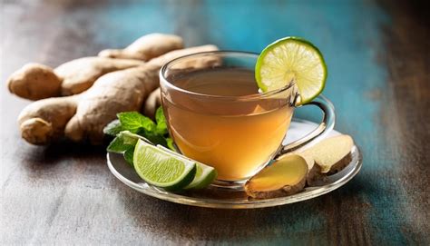 Hot Ginger Tea With Ginger And Lime Premium AI Generated Image