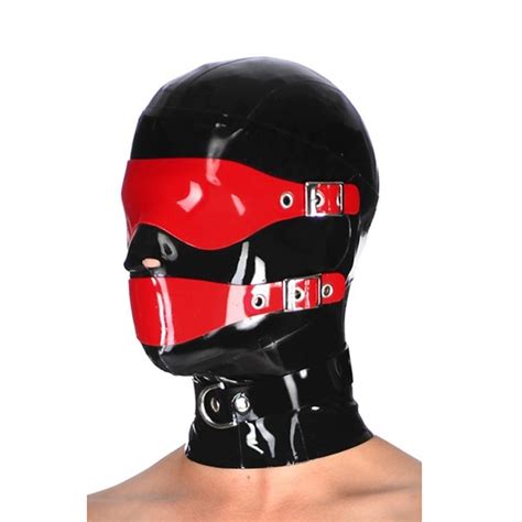 Hot Sale Erotic Head Cover Bondage Natual Latex Bdsm Mask Exposed Eye