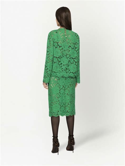 Dolce Gabbana Floral Lace High Waisted Midi Skirt Green FARFETCH