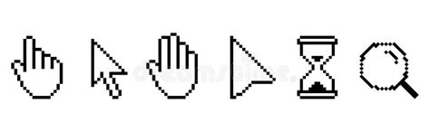 Pixel Cursors Icons Mouse Cursor Hand Pointer Hourglass Vector