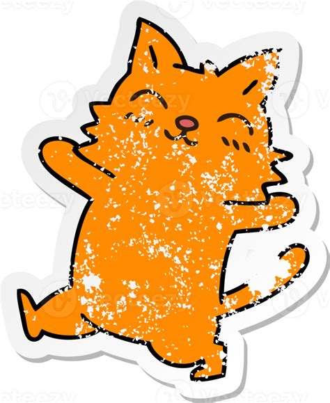 Distressed Sticker Of A Quirky Hand Drawn Cartoon Cat 36483729 PNG