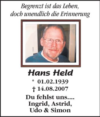 Traueranzeigen Von Hans Held Vrm Trauer De