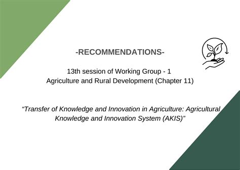 Recommendations For The Th Session Of Working Group Agriculture