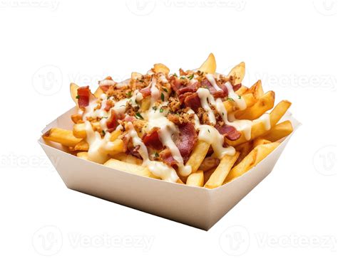 French Fries With Cheese And Bacon Isolated On Transparent Background