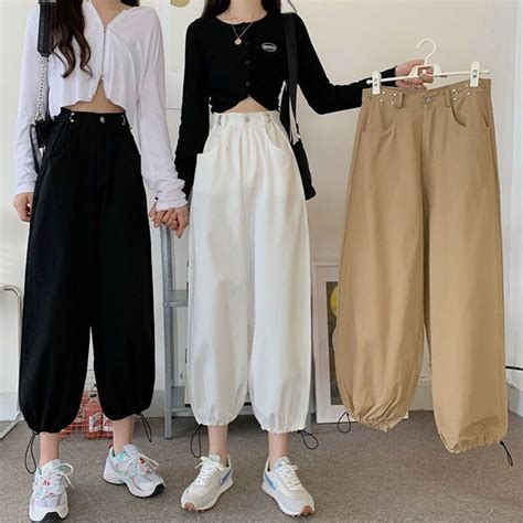 Xpqbb Summer Thin Loose Casual Pants Women Harajuku Khaki High Waist