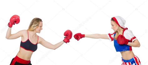 Two Female Boxers Fighting Isolated On White Stock Photo Elnur