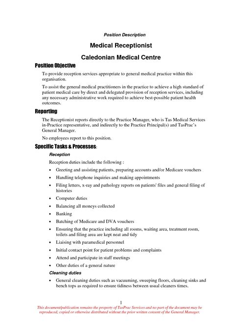 Out Of This World Medical Receptionist Job Description For Resume Staff