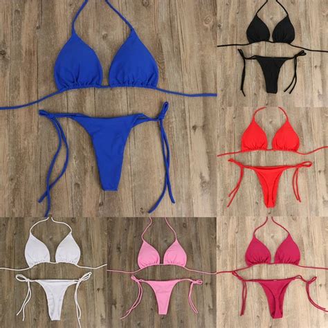 Triangle Br Sil Bikini Dos Nu Au Niveau De La Po Pliss Noir Bleu Rouge Rose Eur